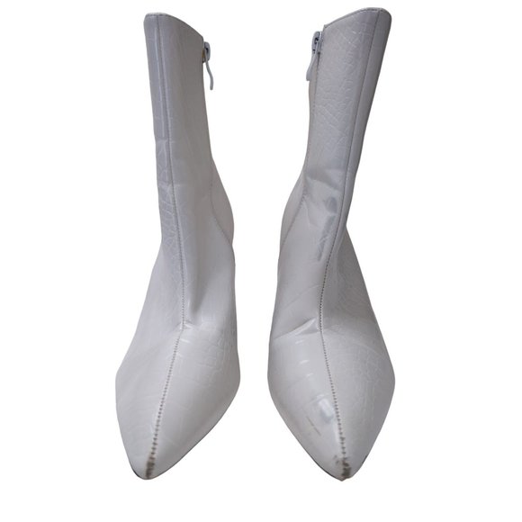 Nasty Gal Ankle Boots Booties Womens 6 White Croc Chunky Heel Pointed Toe - Picture 3 of 10